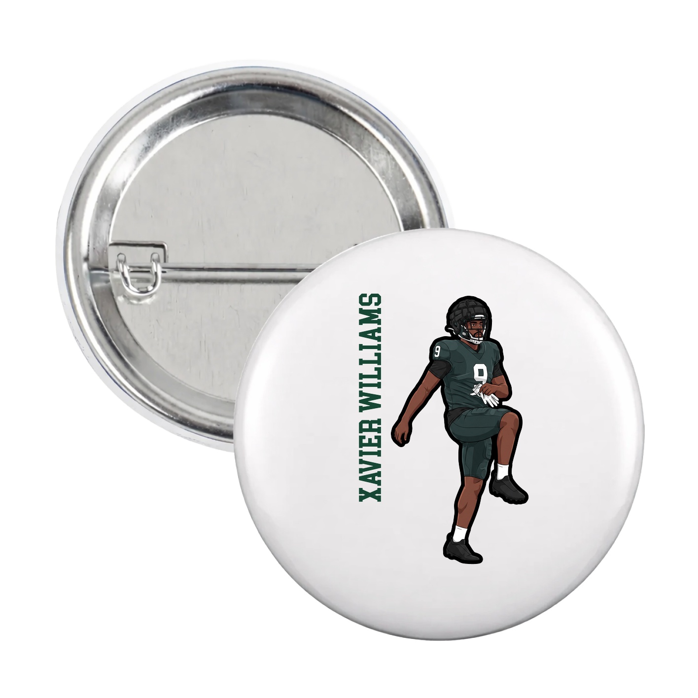 Game Day Button — Name Vertical in White