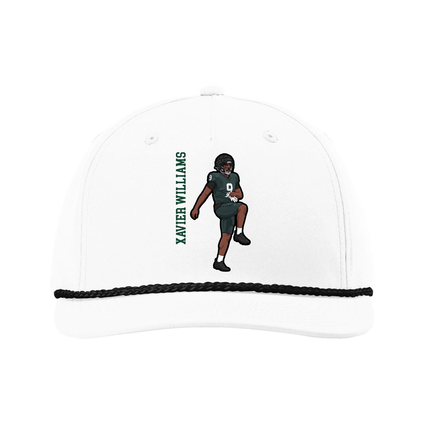 Five-Panel Classic Rope Cap — Name Vertical in White