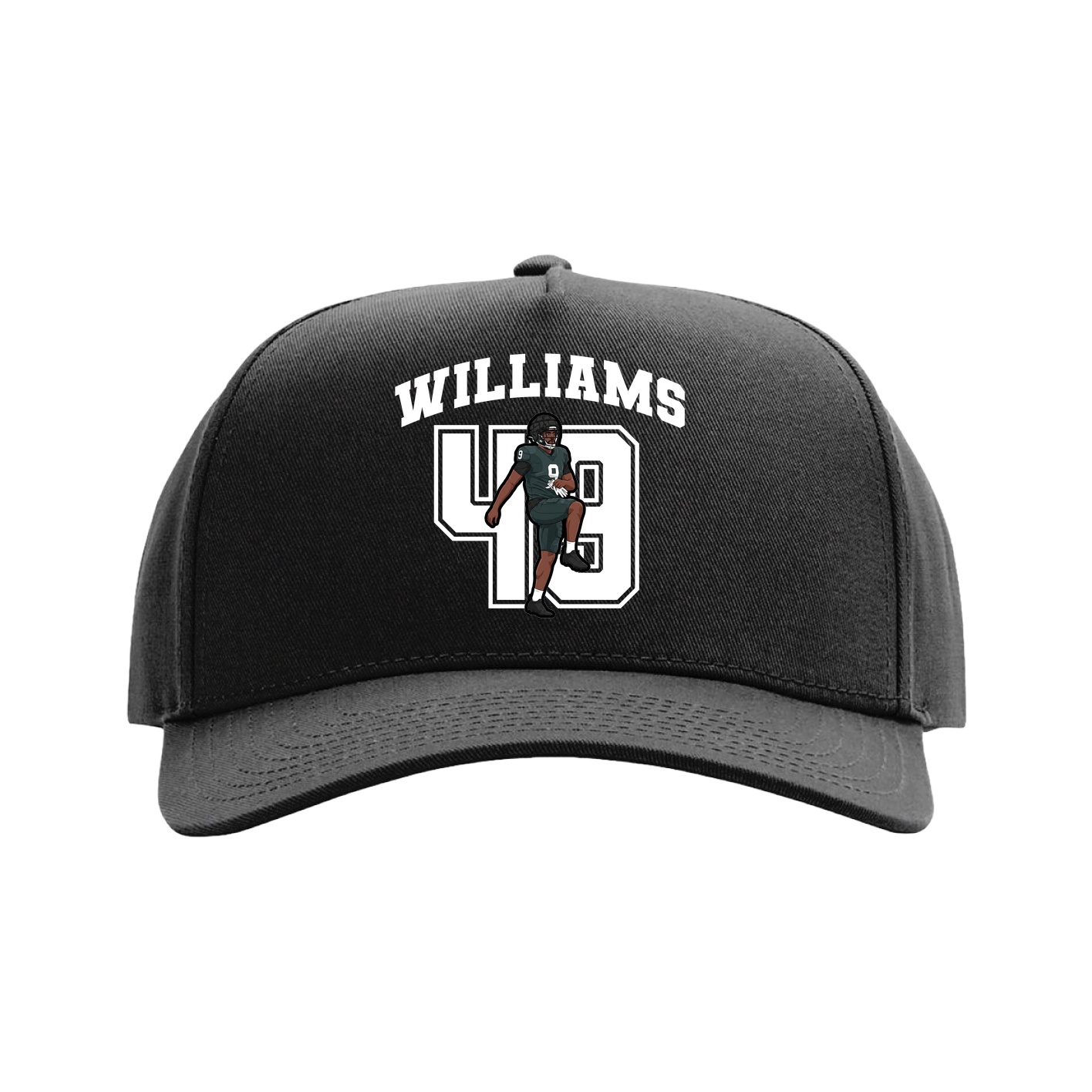 Full Fabric Five-Panel Champ Cap — Number in Black