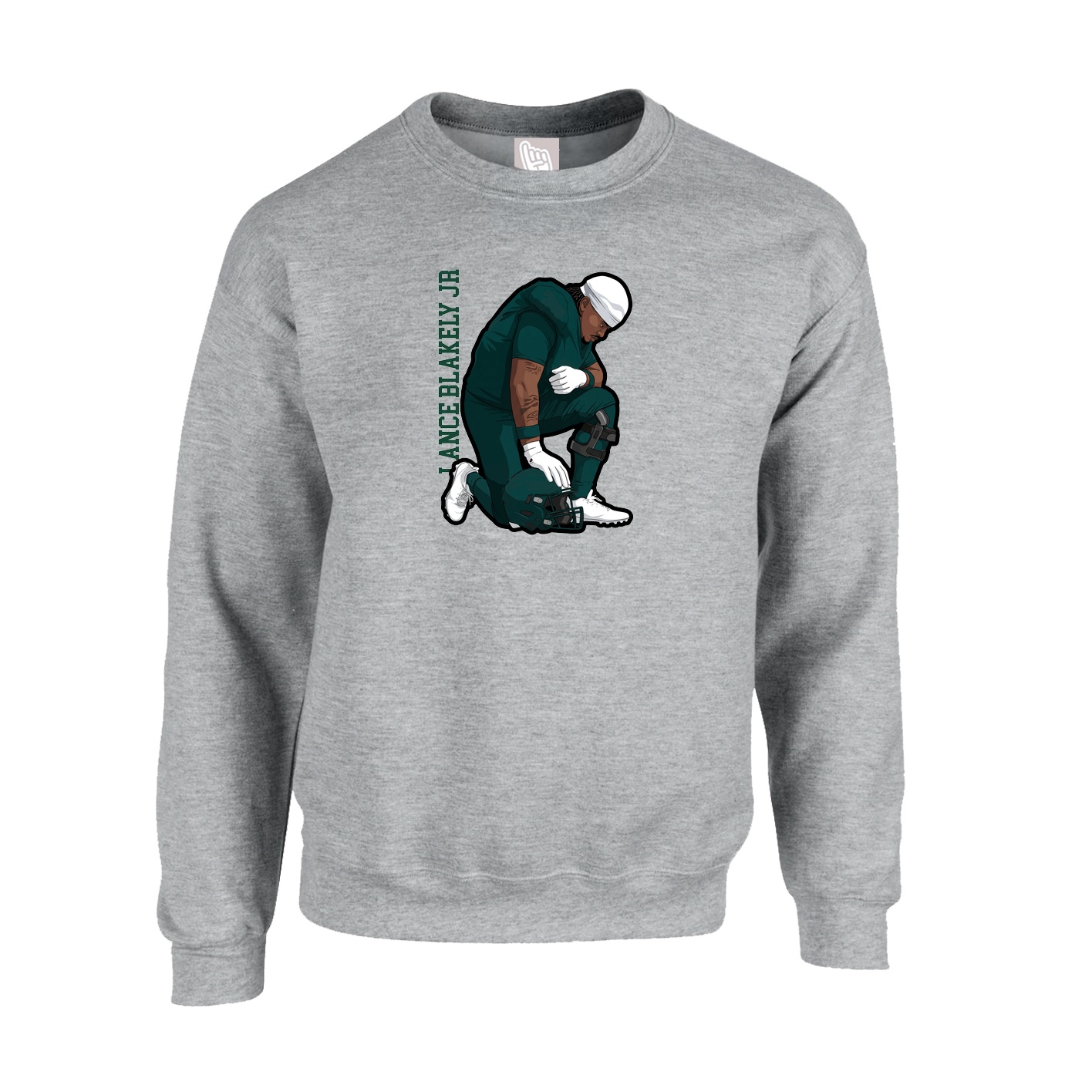 Fleece Crew — Name Vertical in Grey