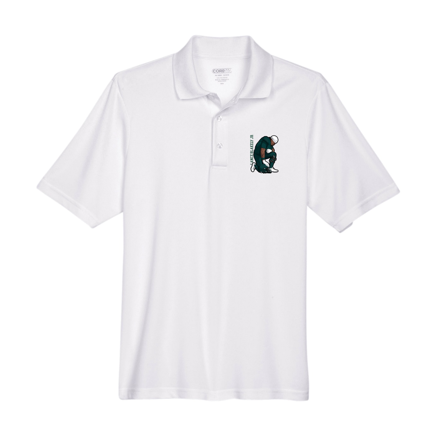Performance Polo — Name Vertical in White