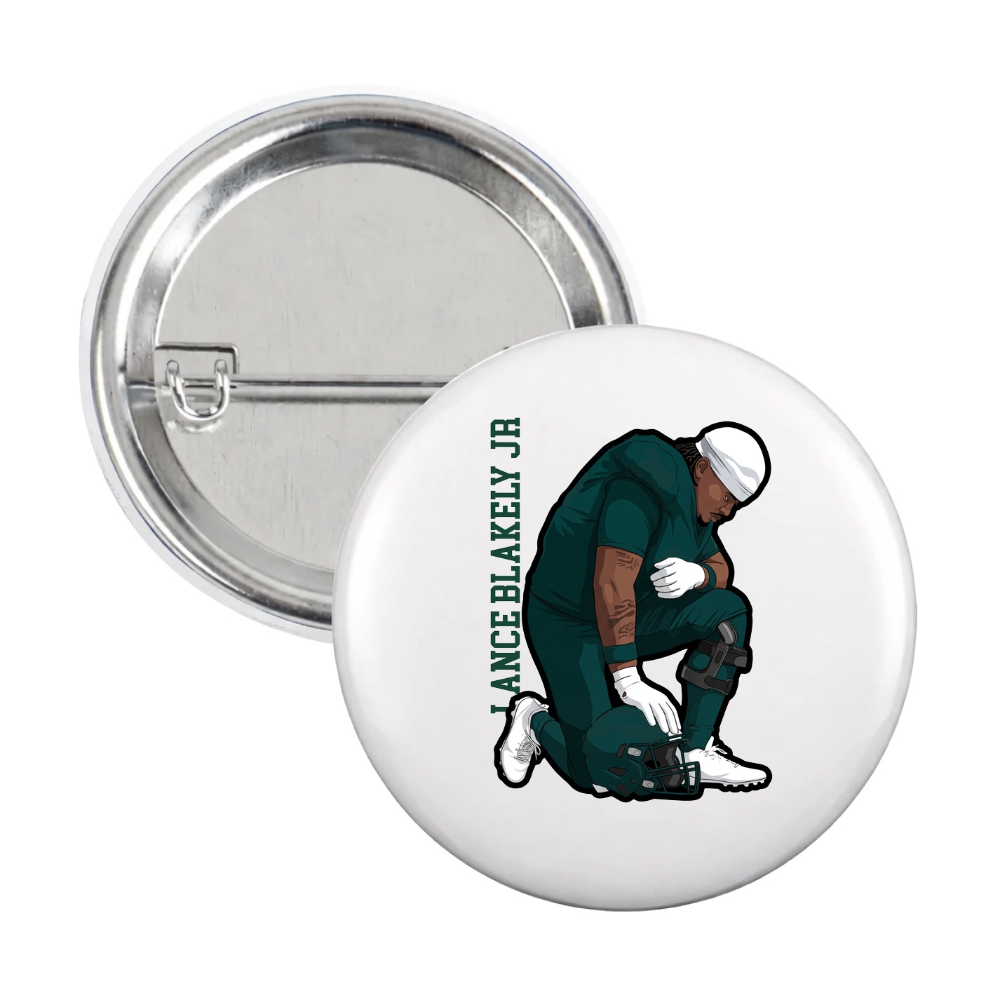 Game Day Button — Name Vertical in White