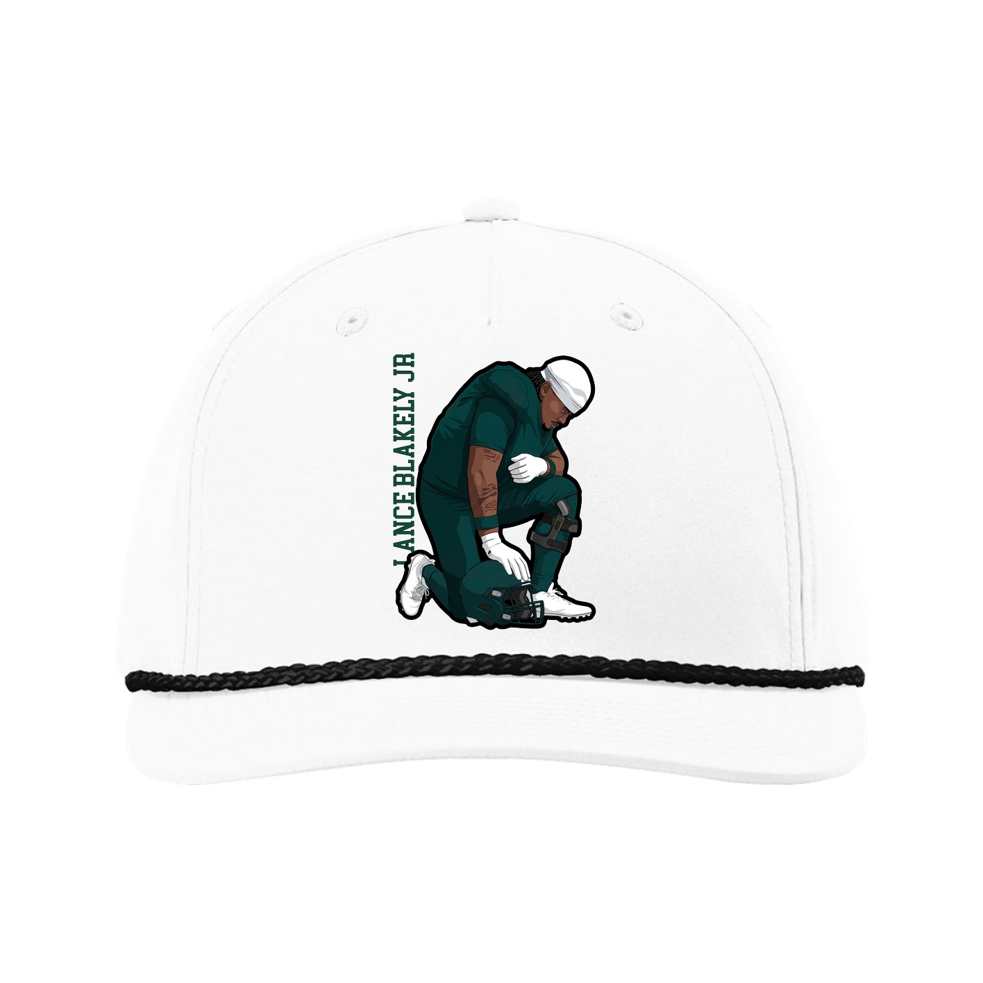 Five-Panel Classic Rope Cap — Name Vertical in White