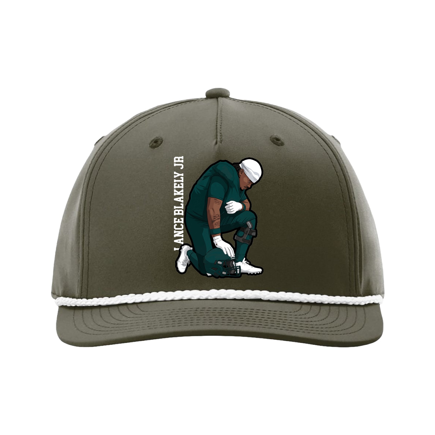 Five-Panel Classic Rope Cap — Name Vertical in Green