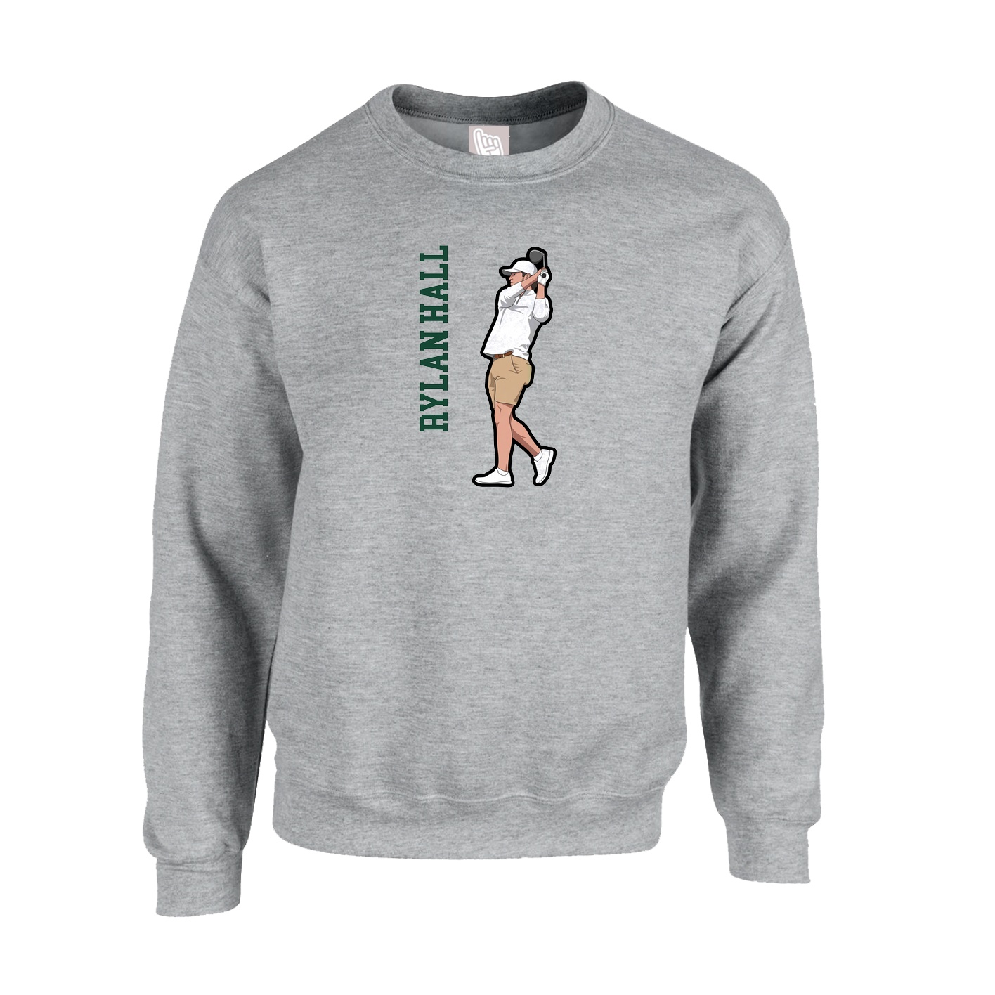 Fleece Crew — Name Vertical in Grey