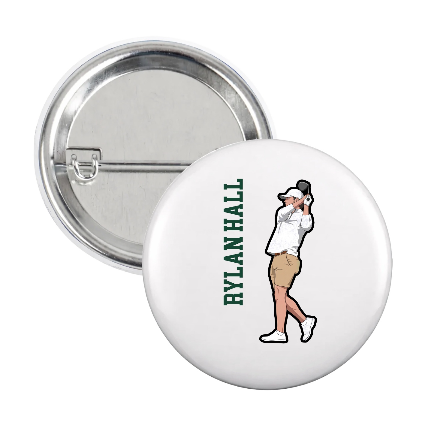 Game Day Button — Name Vertical in White