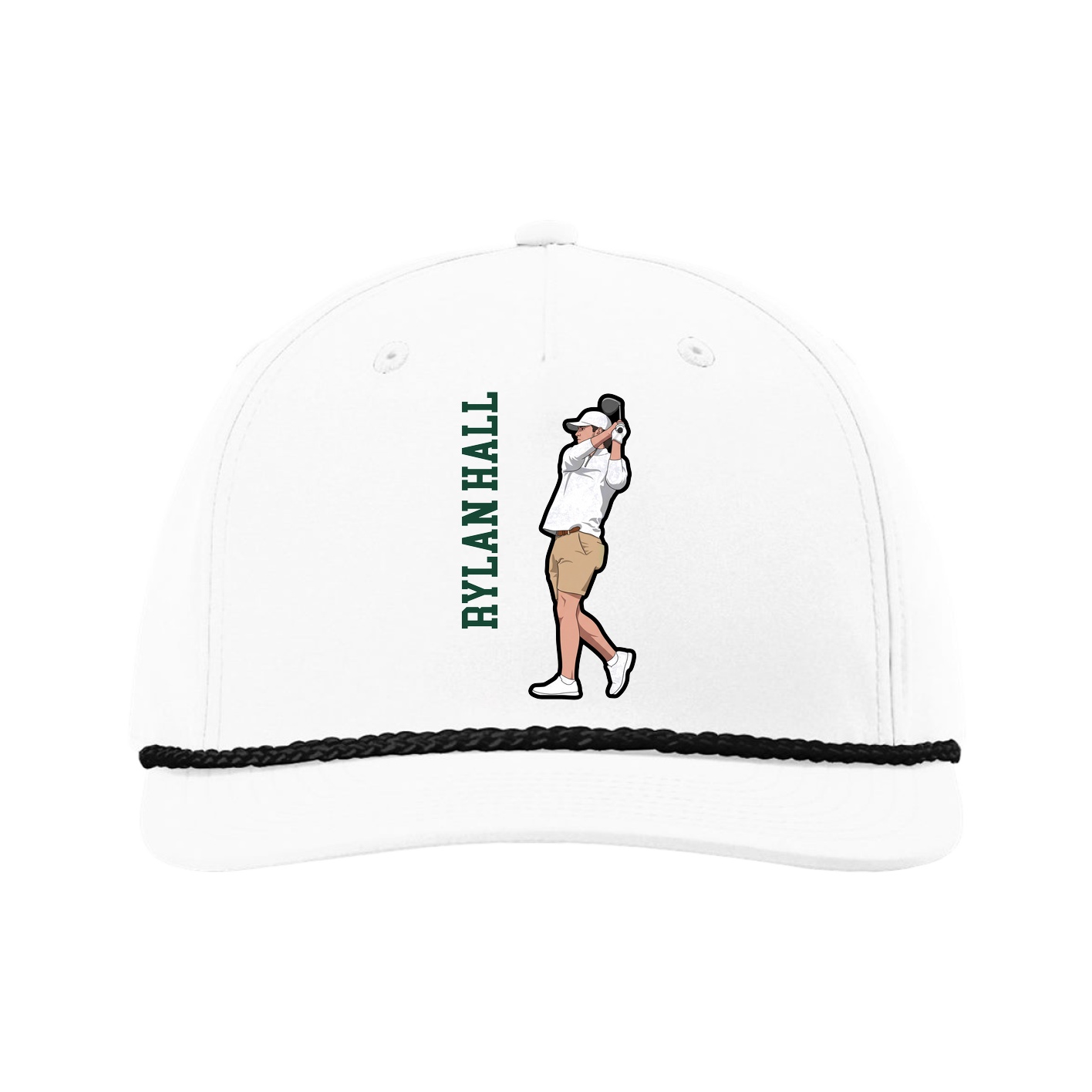 Five-Panel Classic Rope Cap — Name Vertical in White