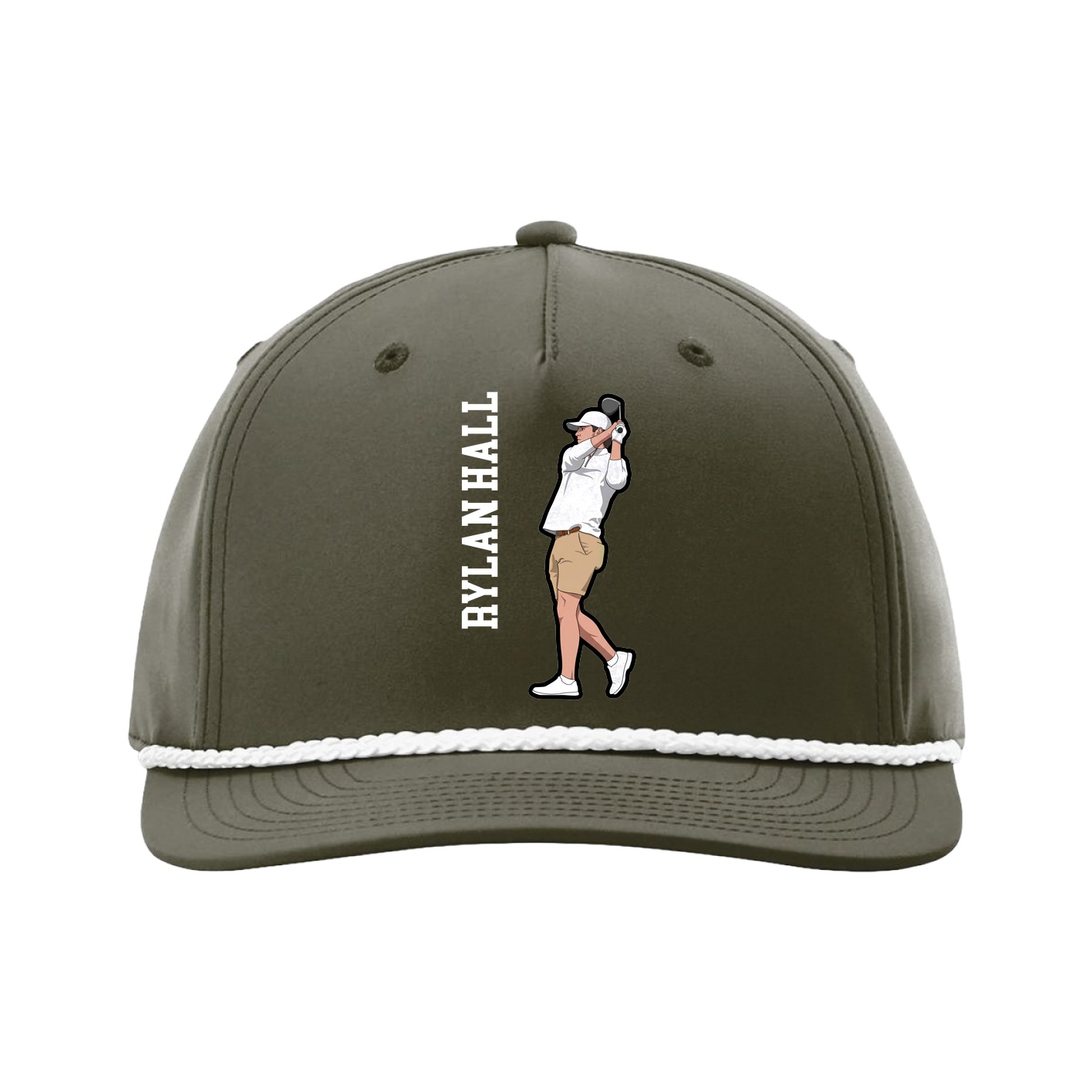 Five-Panel Classic Rope Cap — Name Vertical in Green