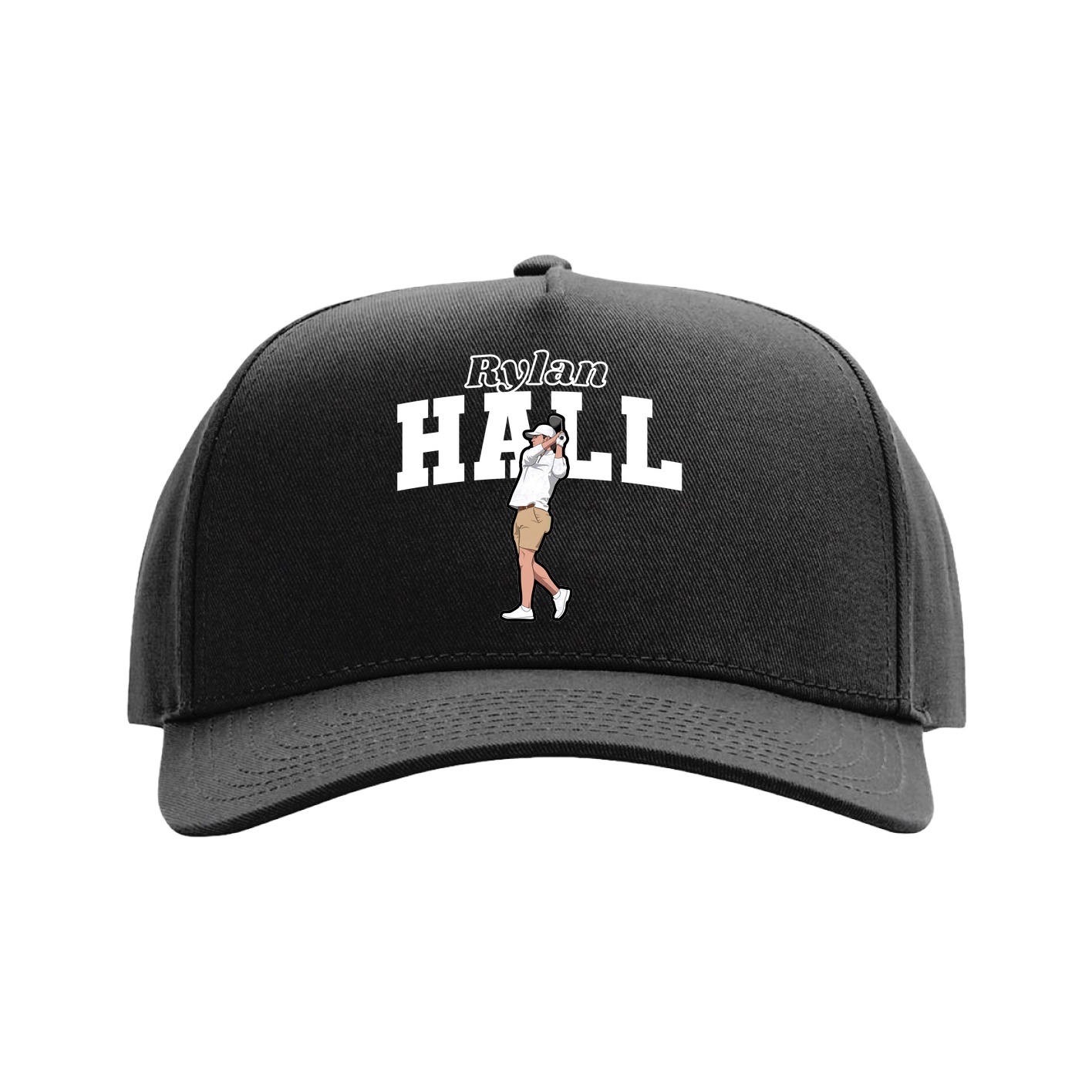 Full Fabric Five-Panel Champ Cap — Name Arch in Black