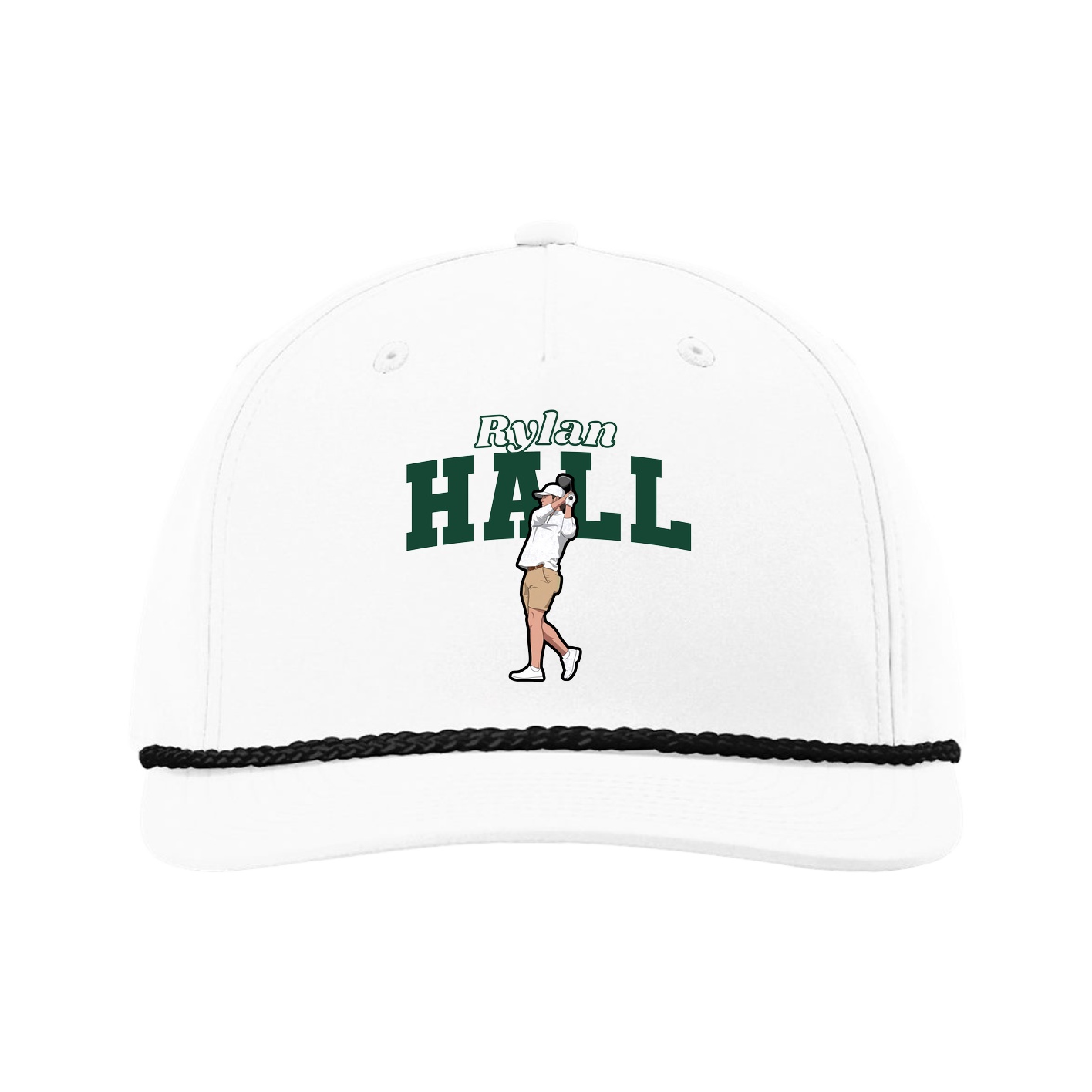 Five-Panel Classic Rope Cap — Name Arch in White