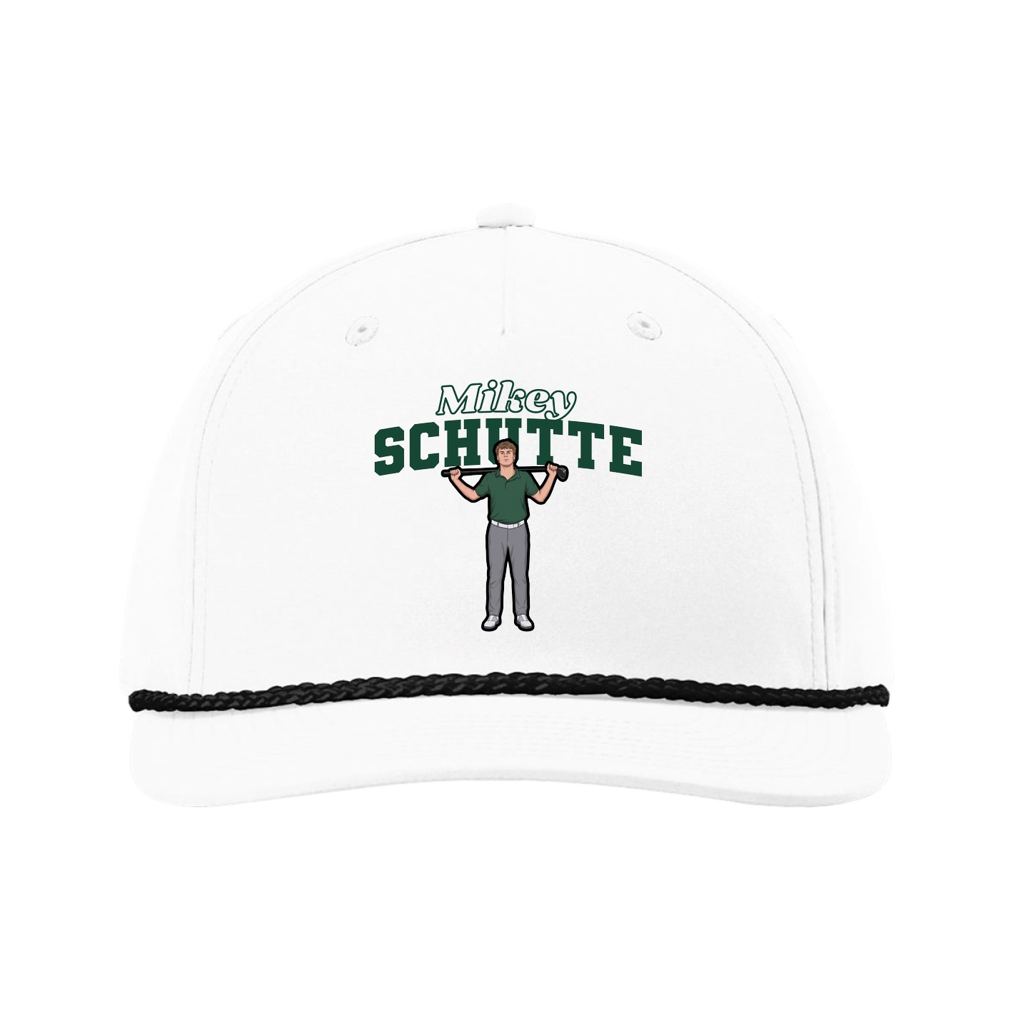 Five-Panel Classic Rope Cap — Name Arch in White