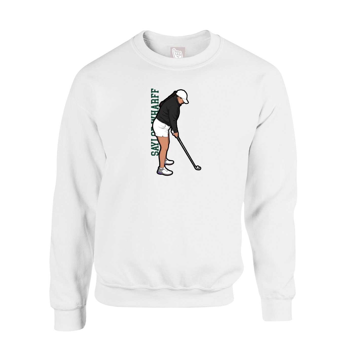 Fleece Crew — Name Vertical in White