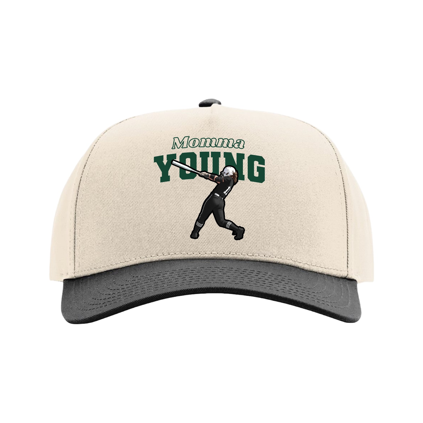 Full Fabric Five-Panel Champ Cap — Mothers Day Block in Cream/Black