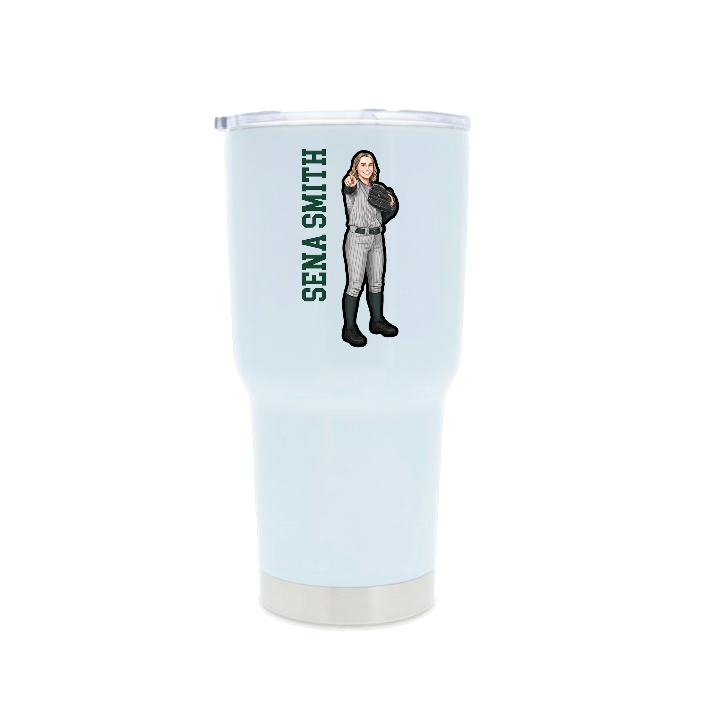 30oz Stainless Steel Tumbler — Name Vertical in White