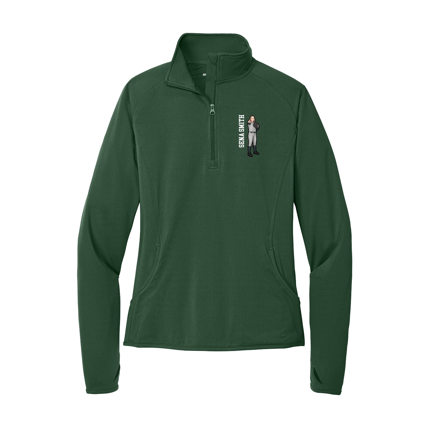 Women's Q-Zip Pullover — Name Vertical in Green