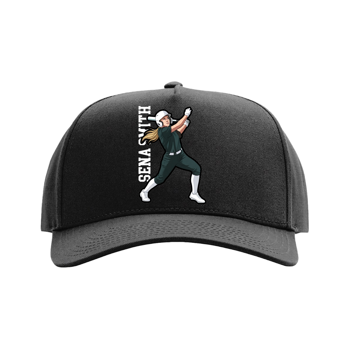 Full Fabric Five-Panel Champ Cap — Name Vertical in Black