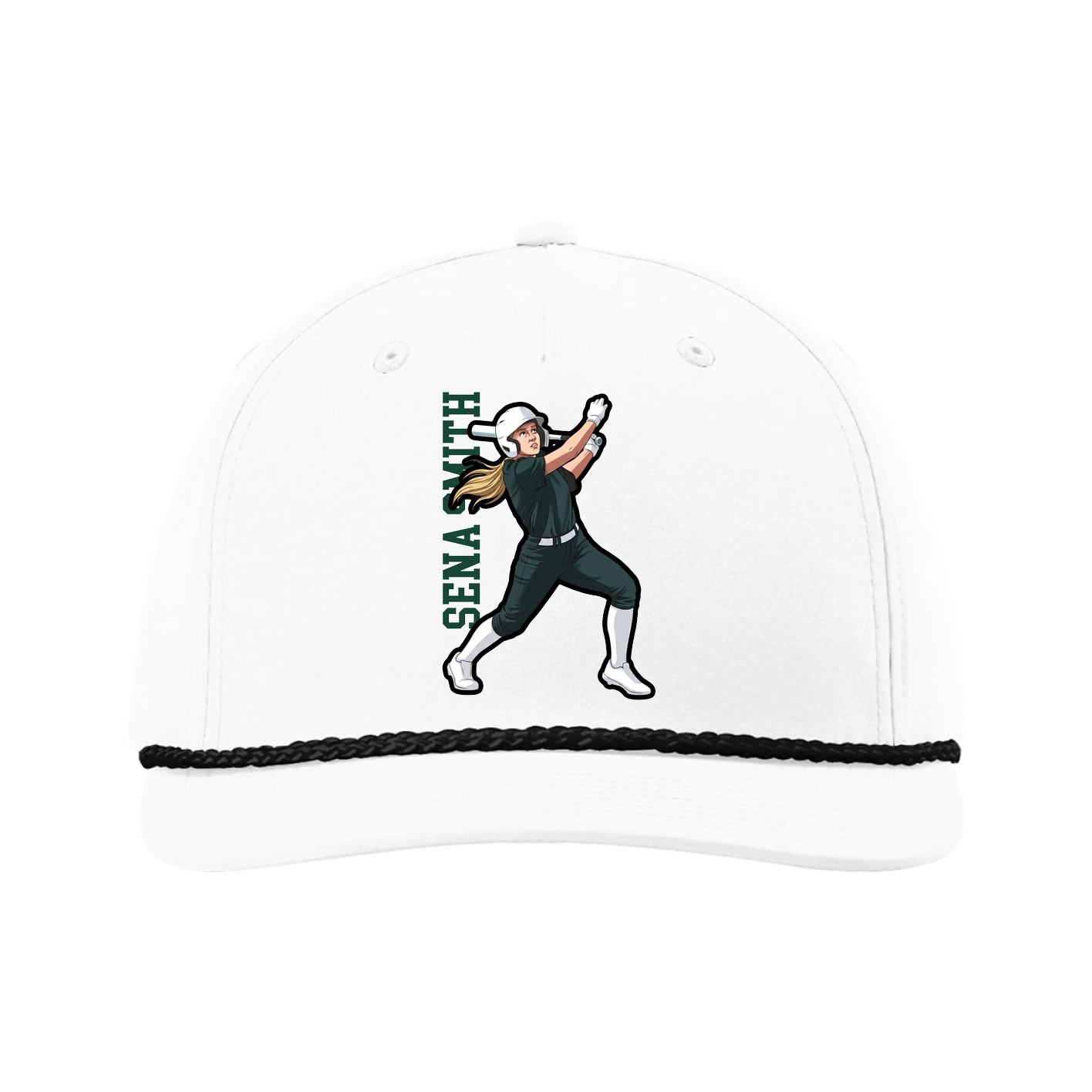 Five-Panel Classic Rope Cap — Name Vertical in White