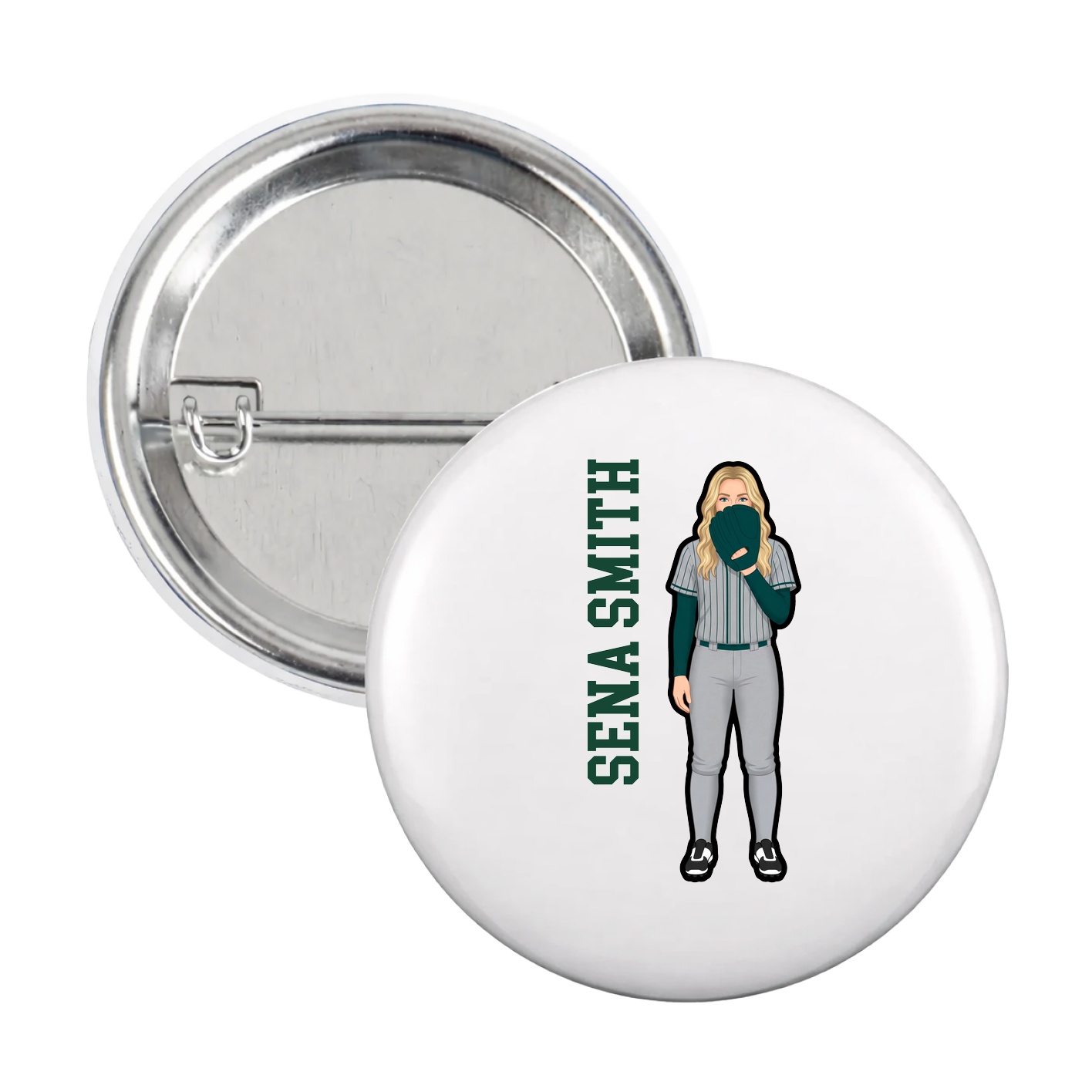Game Day Button — Name Vertical in White