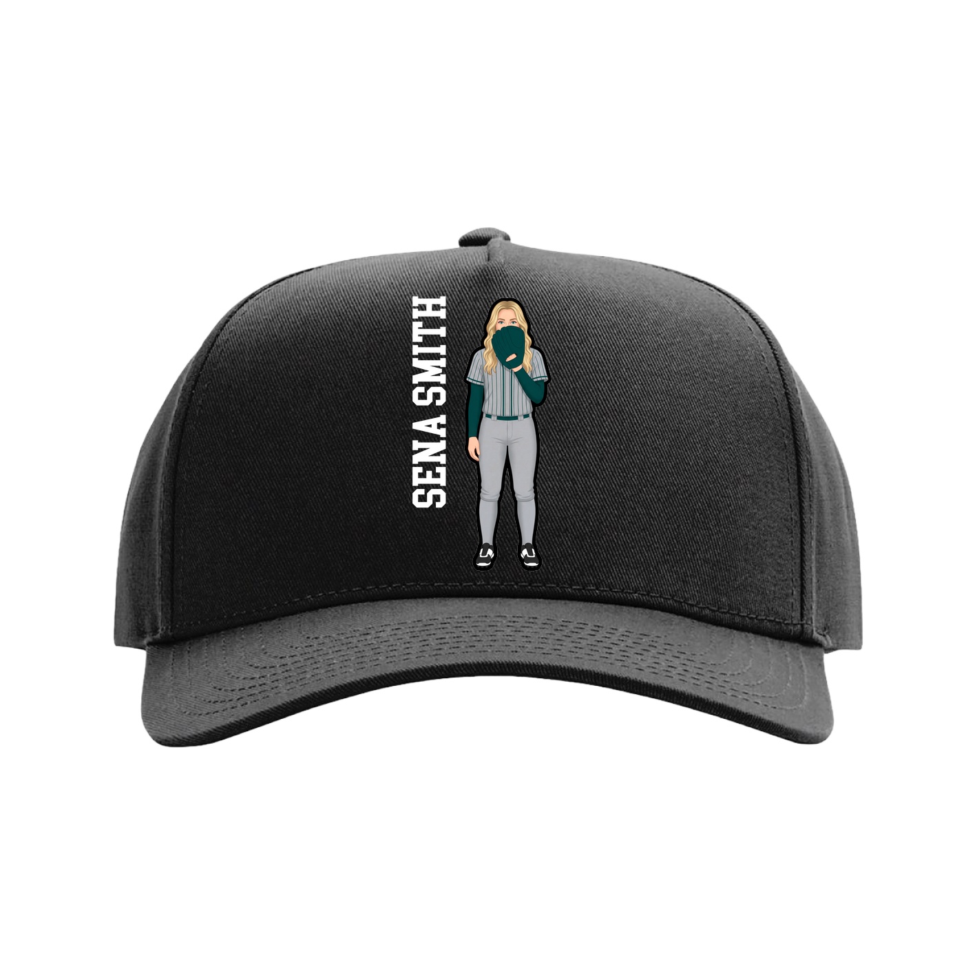 Full Fabric Five-Panel Champ Cap — Name Vertical in Black