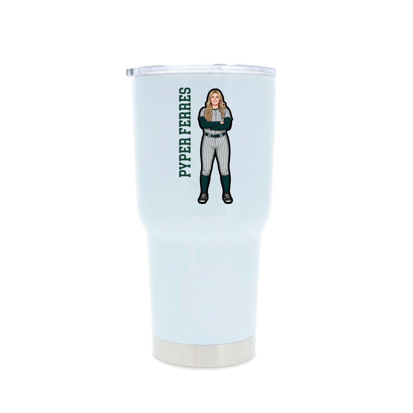 30oz Stainless Steel Tumbler — Name Vertical in White