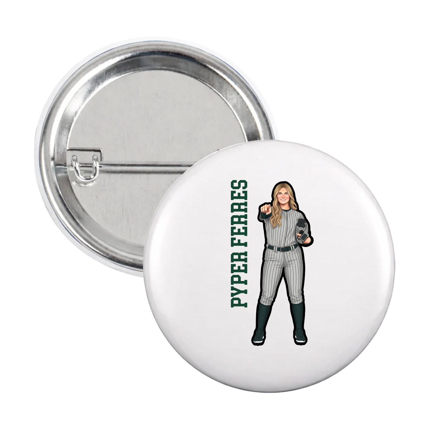Game Day Button — Name Vertical in White