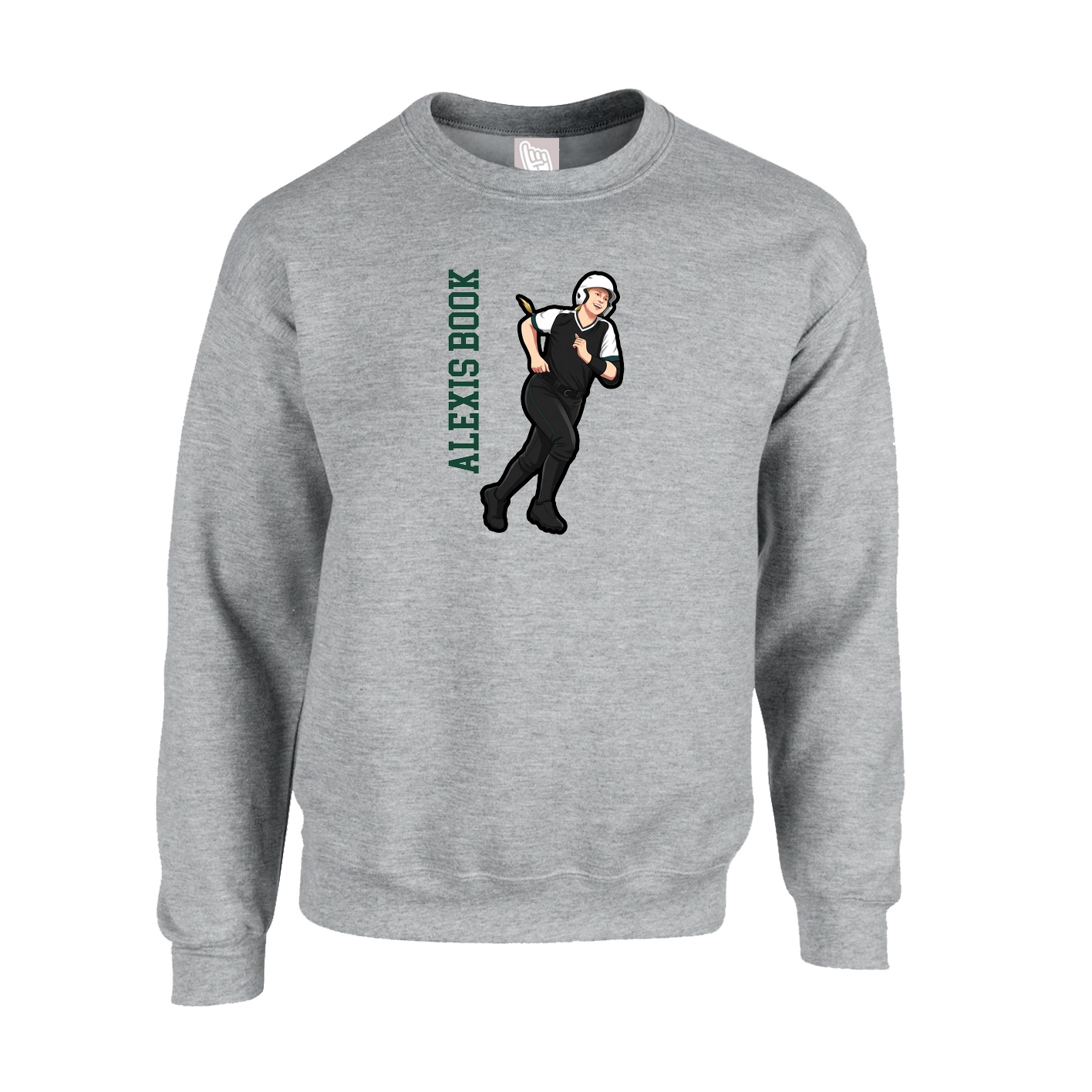 Fleece Crew — Name Vertical in Grey