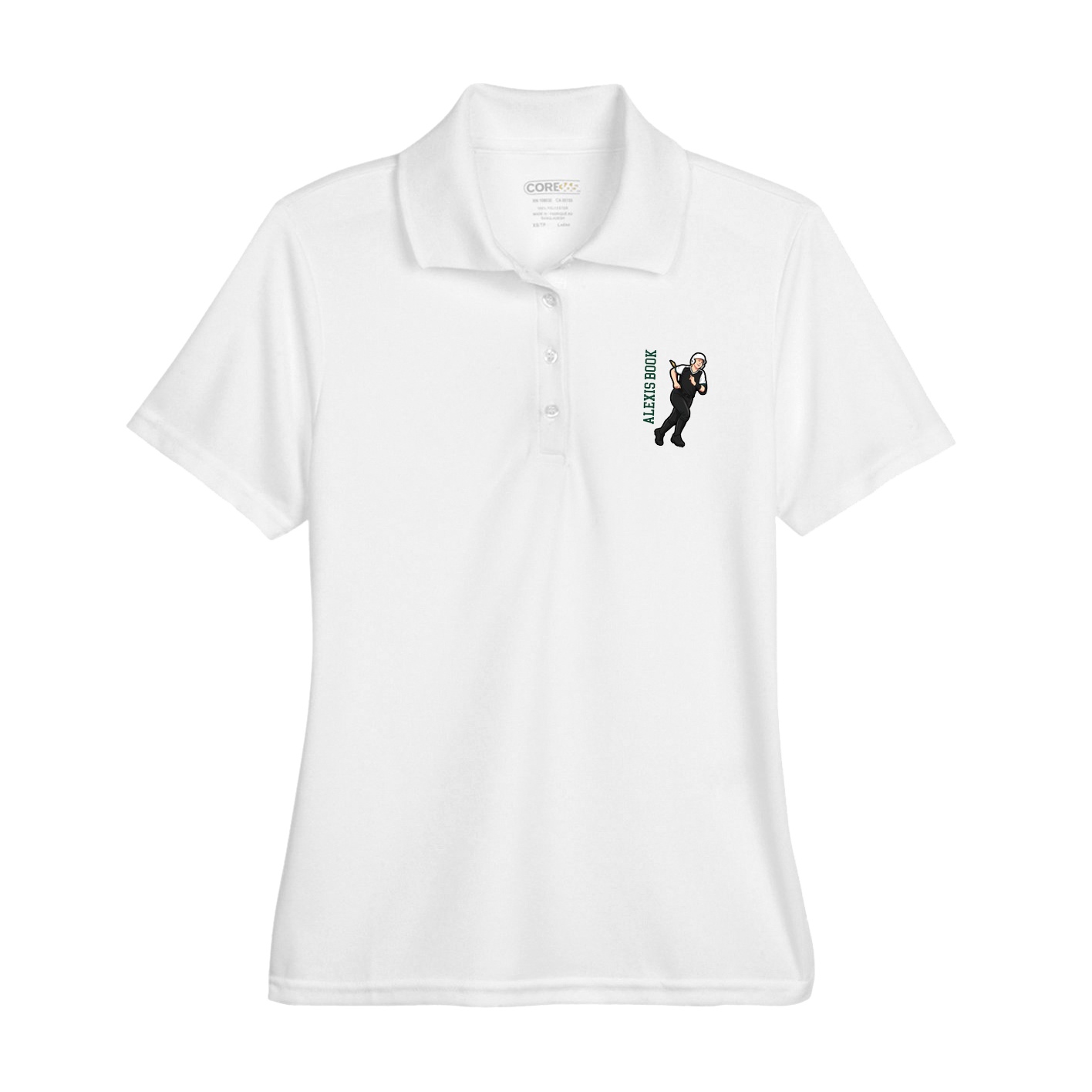 Womens Performance Polo — Name Vertical in White