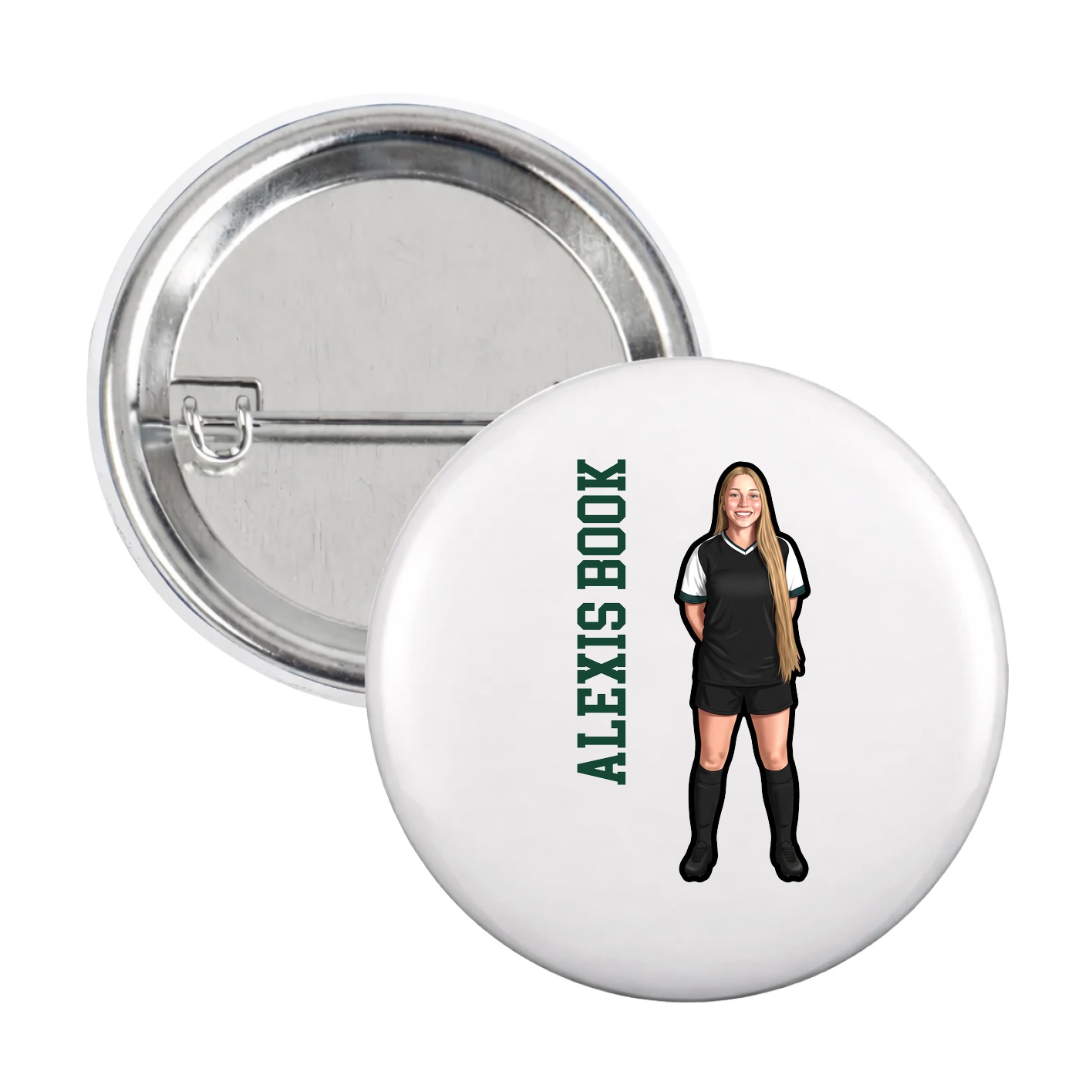 Game Day Button — Name Vertical in White