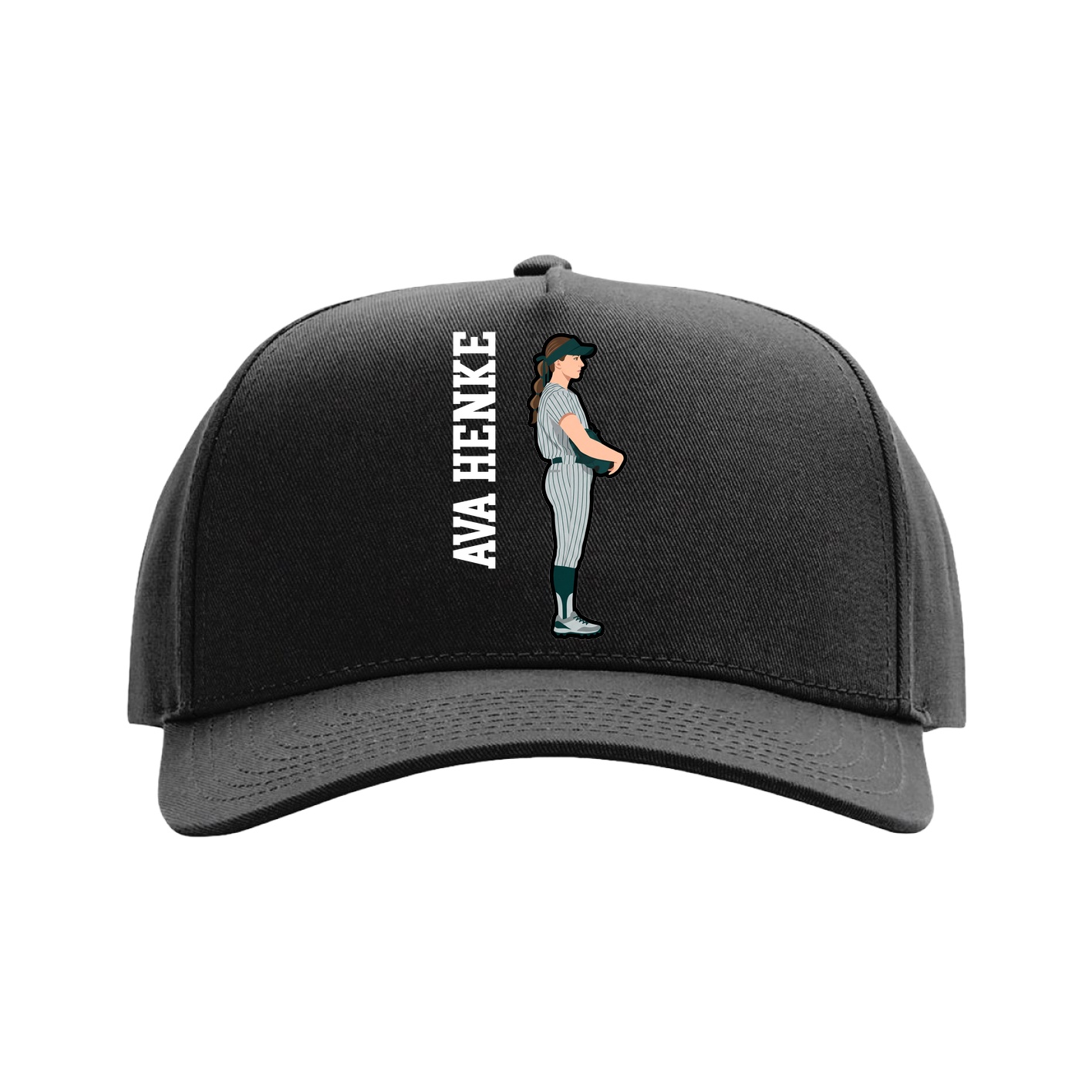 Full Fabric Five-Panel Champ Cap — Name Vertical in Black