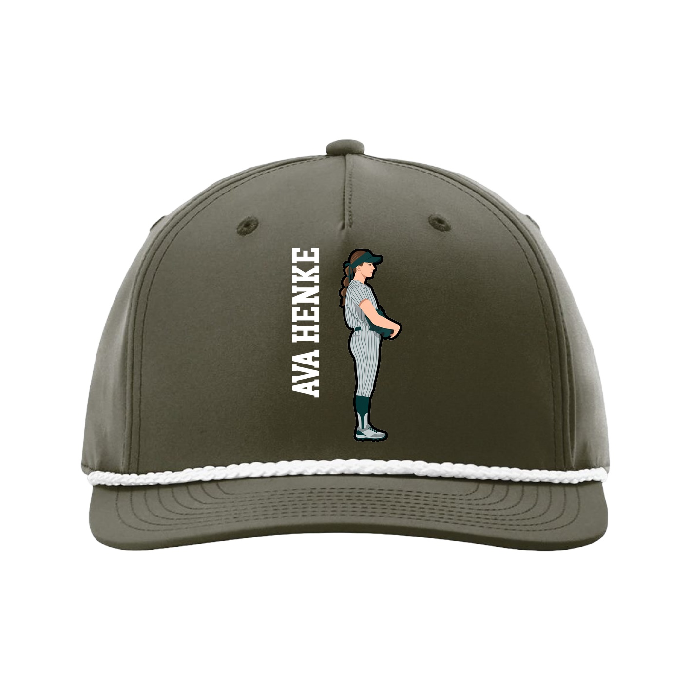 Five-Panel Classic Rope Cap — Name Vertical in Green