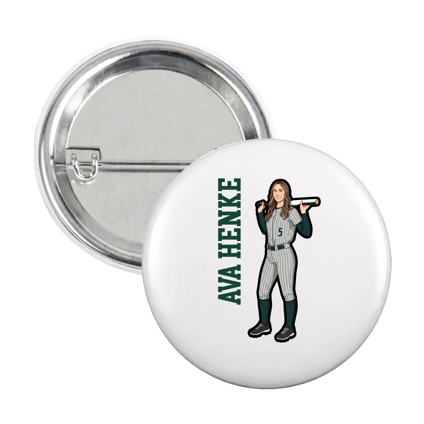 Game Day Button — Name Vertical in White
