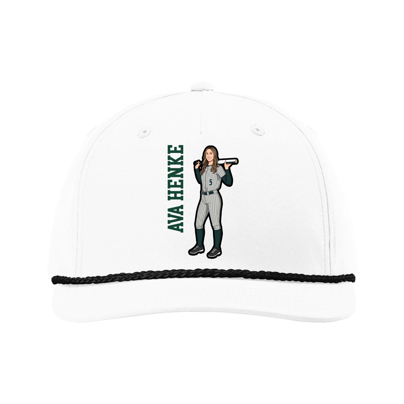 Five-Panel Classic Rope Cap — Name Vertical in White