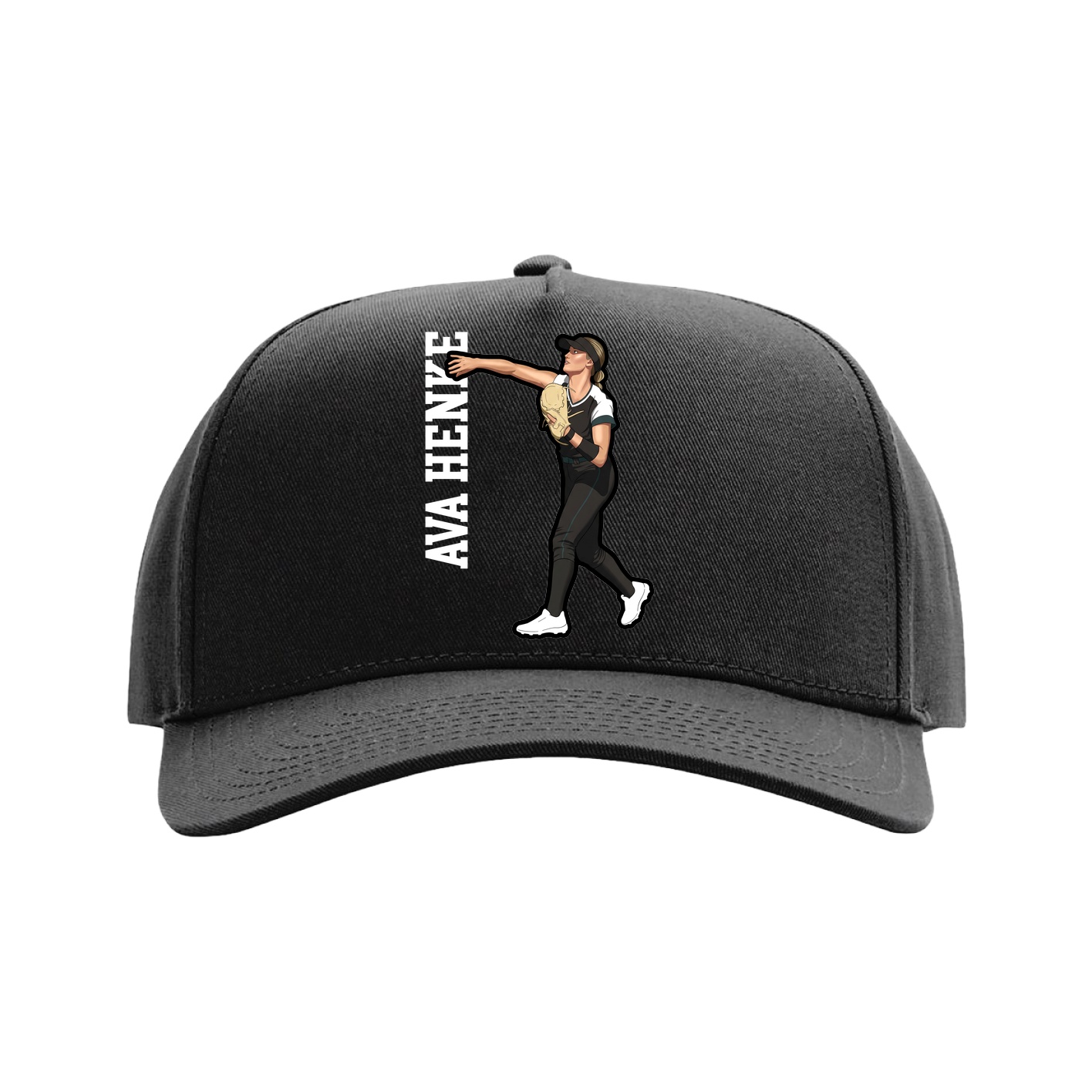 Full Fabric Five-Panel Champ Cap — Name Vertical in Black