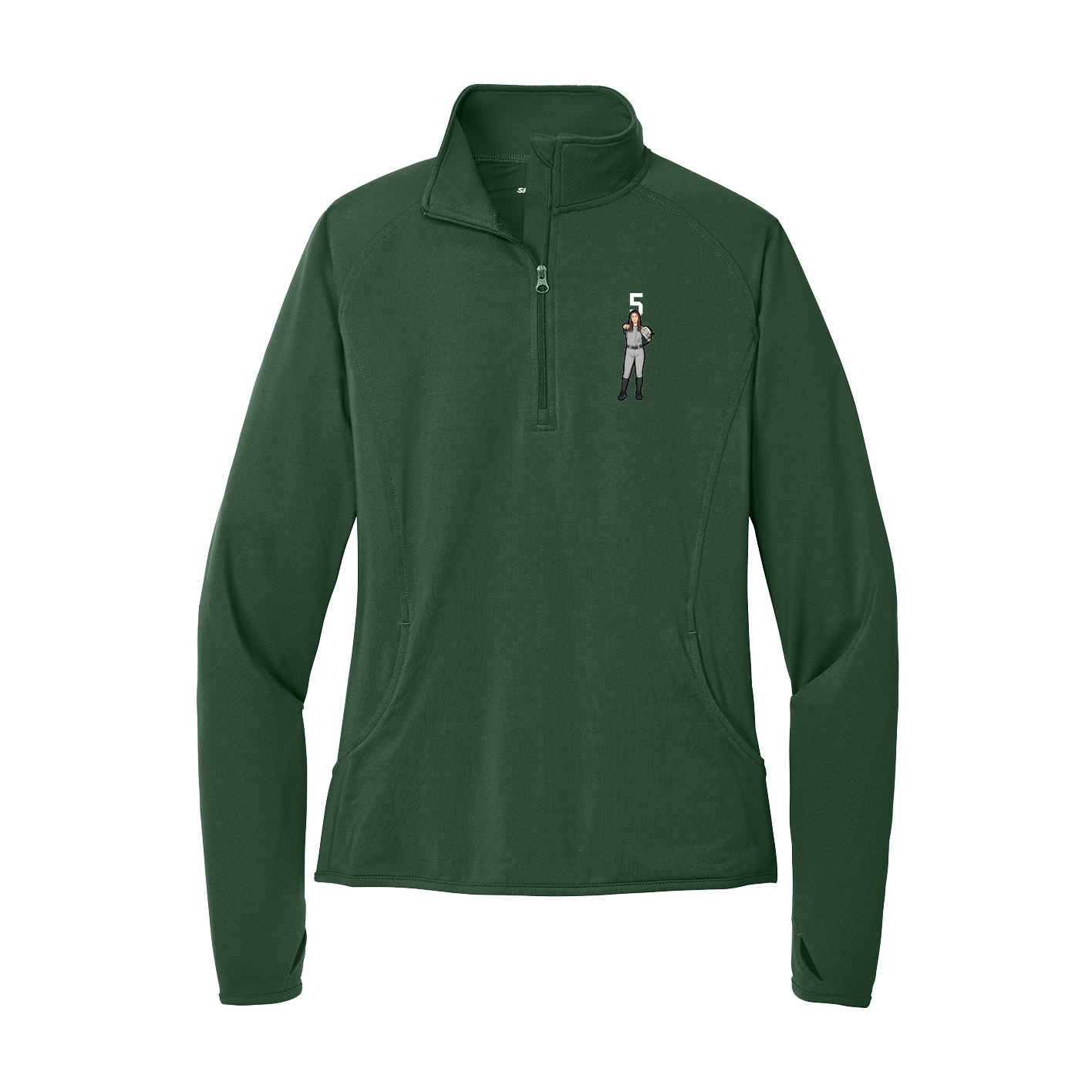 Women's Q-Zip Pullover — Number Top in Green