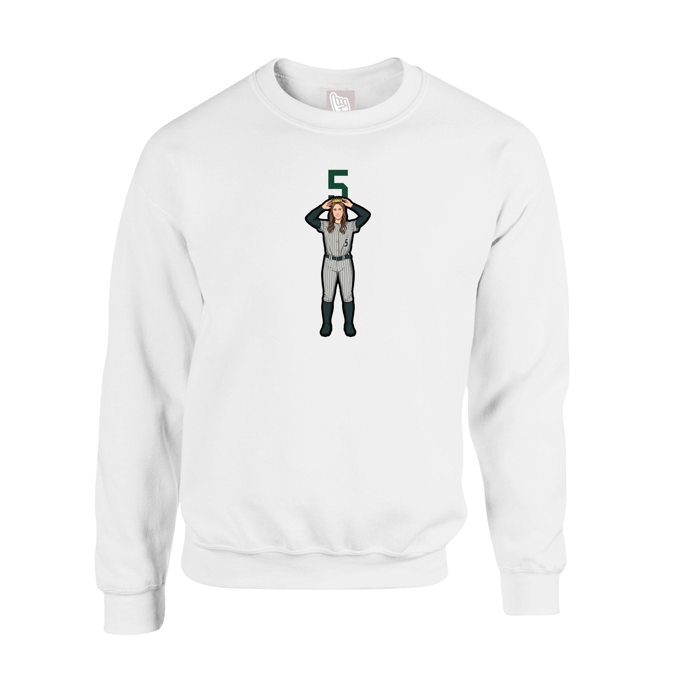 Fleece Crew — Number Top in White