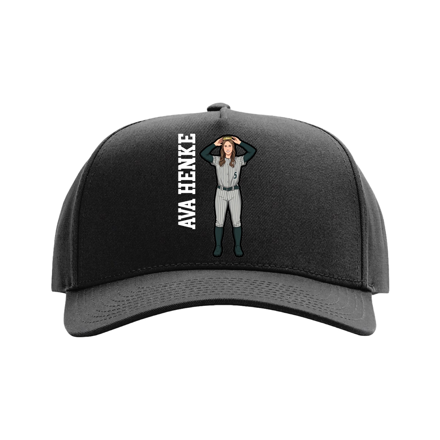 Full Fabric Five-Panel Champ Cap — Name Vertical in Black
