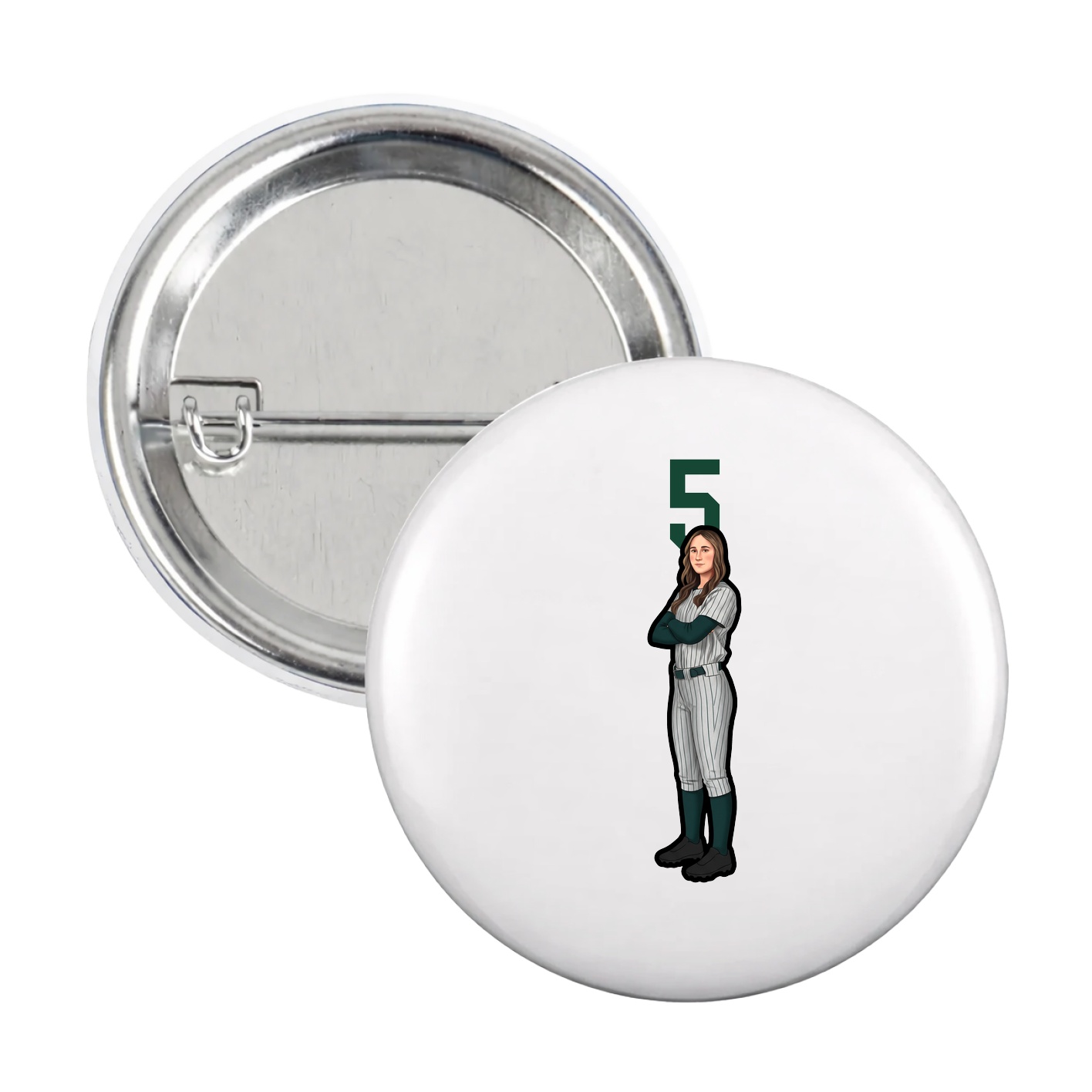 Game Day Button — Number Top in White
