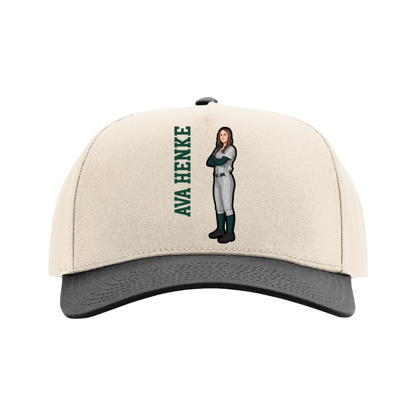 Full Fabric Five-Panel Champ Cap — Name Vertical in Cream/Black