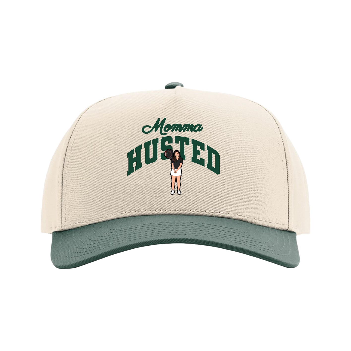 Full Fabric Five-Panel Champ Cap — Mothers Day Arch in Cream/Green