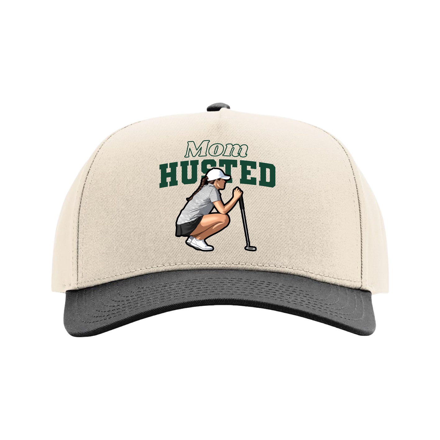 Full Fabric Five-Panel Champ Cap — Mothers Day Block in Cream/Black