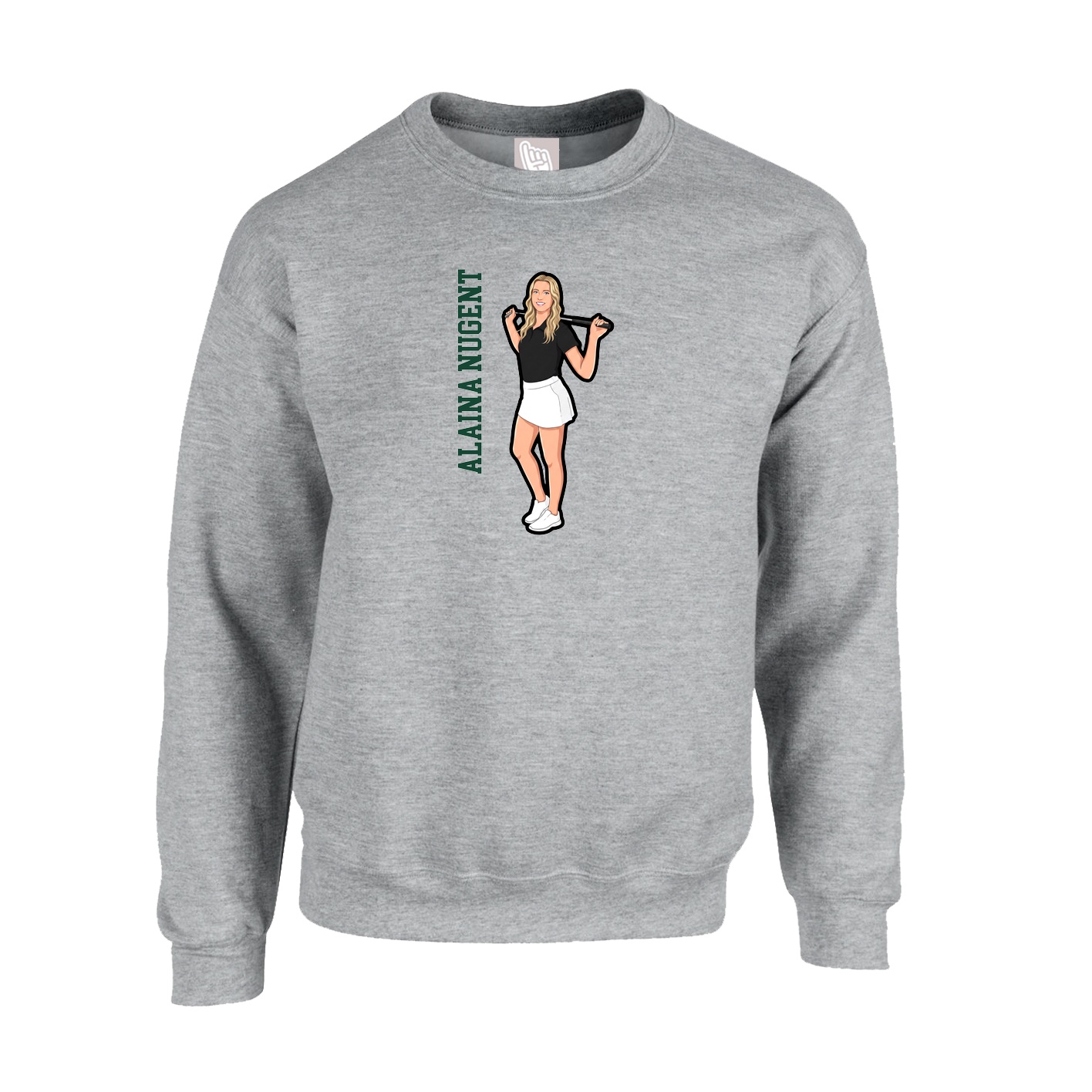 Fleece Crew — Name Vertical in Grey
