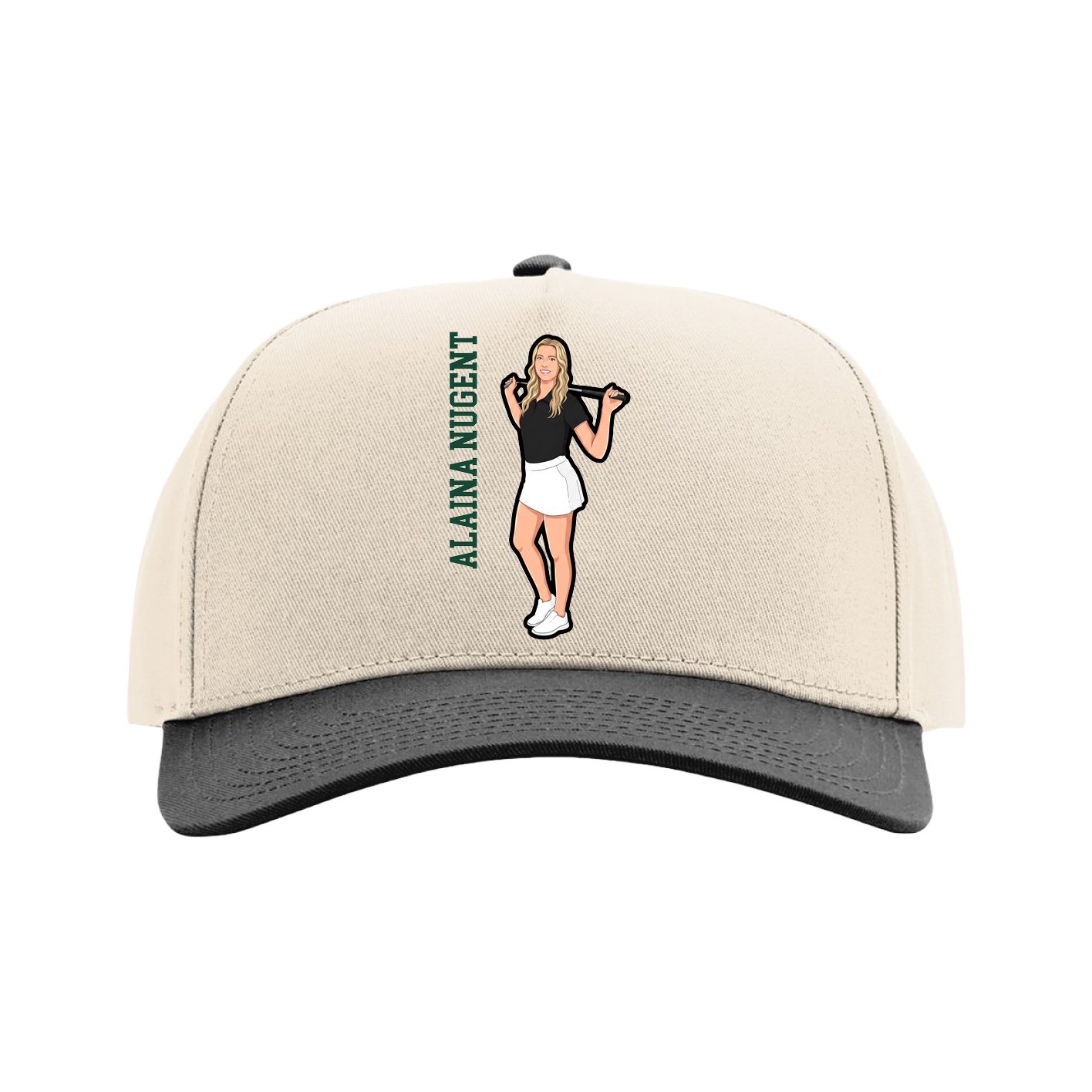 Full Fabric Five-Panel Champ Cap — Name Vertical in Cream/Black