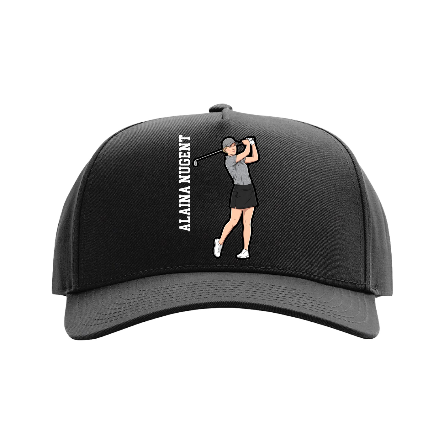 Full Fabric Five-Panel Champ Cap — Name Vertical in Black