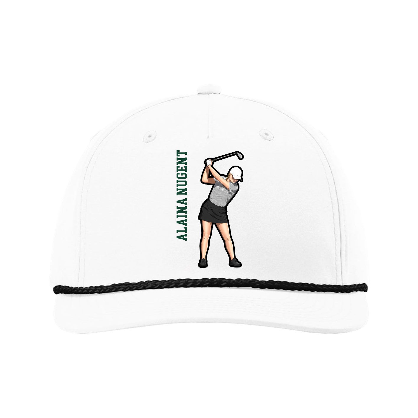 Five-Panel Classic Rope Cap — Name Vertical in White