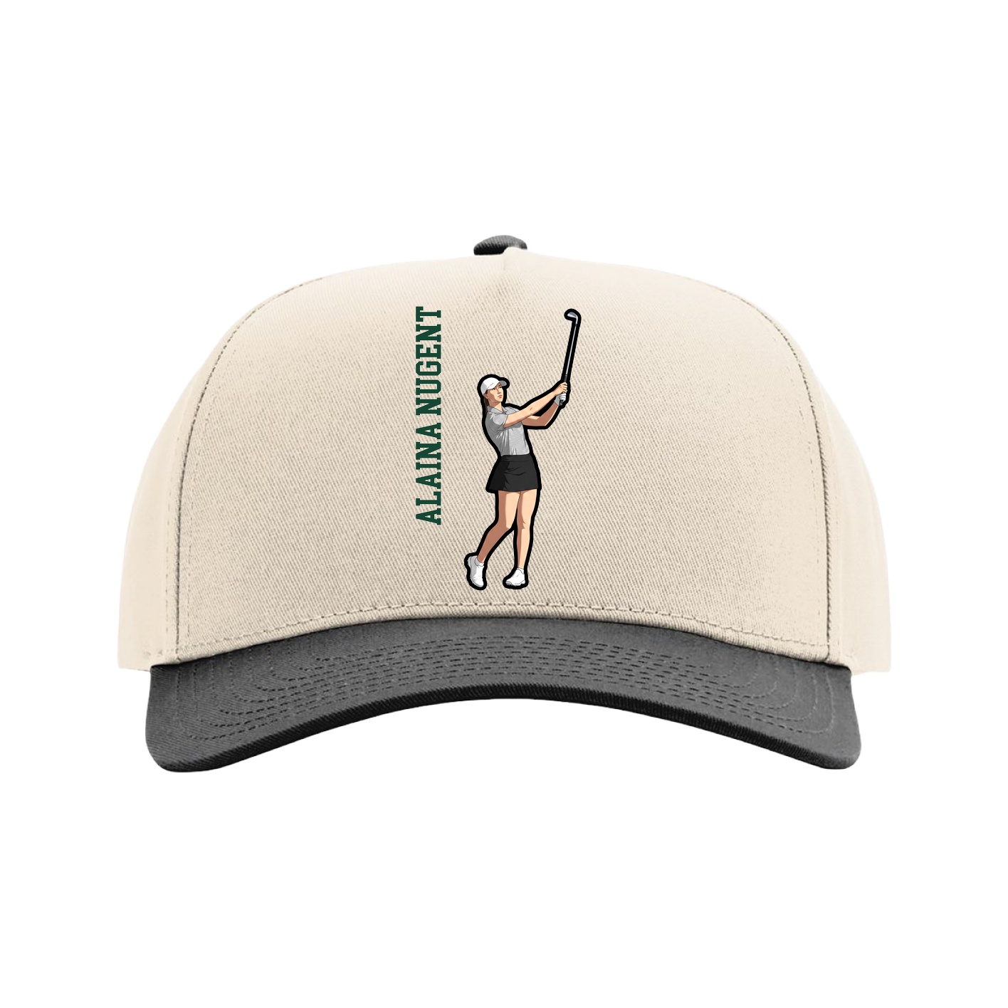 Full Fabric Five-Panel Champ Cap — Name Vertical in Cream/Black