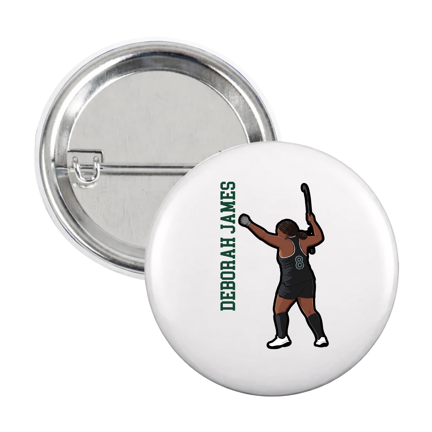 Game Day Button — Name Vertical in White