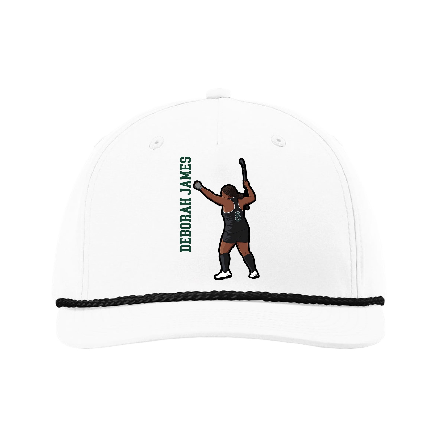 Five-Panel Classic Rope Cap — Name Vertical in White