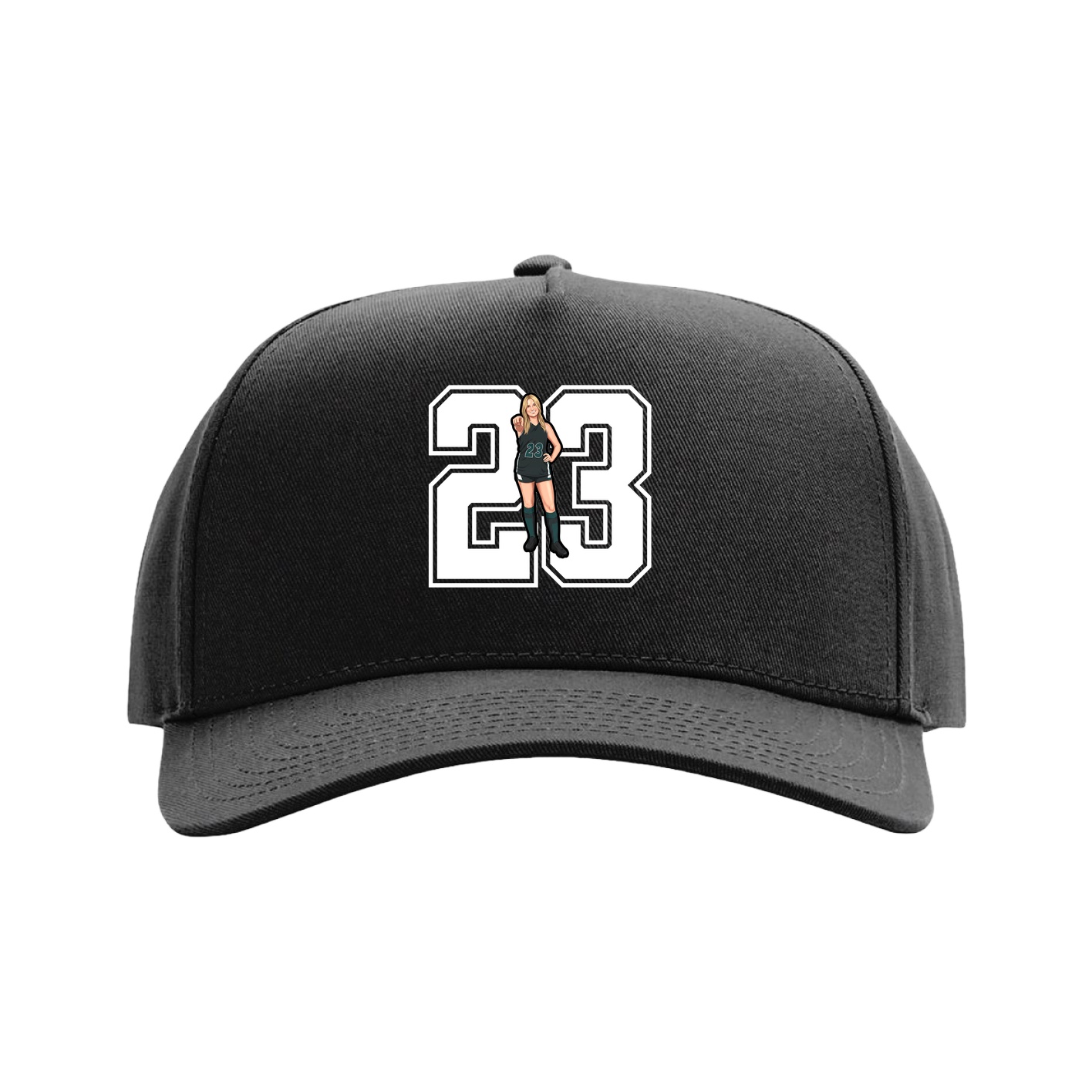 Full Fabric Five-Panel Champ Cap — Number in Black