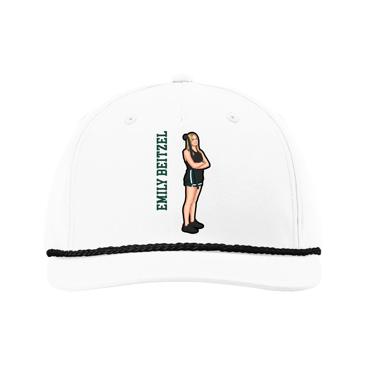 Five-Panel Classic Rope Cap — Name Vertical in White