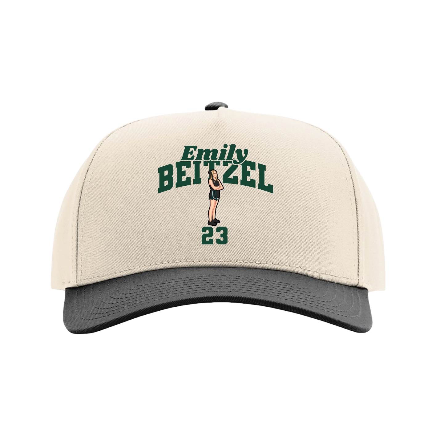 Full Fabric Five-Panel Champ Cap — Signature Arch in Cream/Black